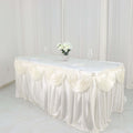 Satin 14ft Table Skirt Ivory - Pleated Double Drape Table Cover - Bell Racket Store