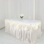 Satin 14ft Table Skirt Ivory - Pleated Double Drape Table Cover - Bell Racket Store