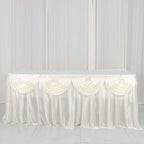 Satin 14ft Table Skirt Ivory - Pleated Double Drape Table Cover - Bell Racket Store