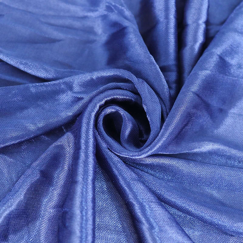 Satin 14ft Table Skirt Navy Blue - Pleated Double Drape Table Cover - Bell Racket Store