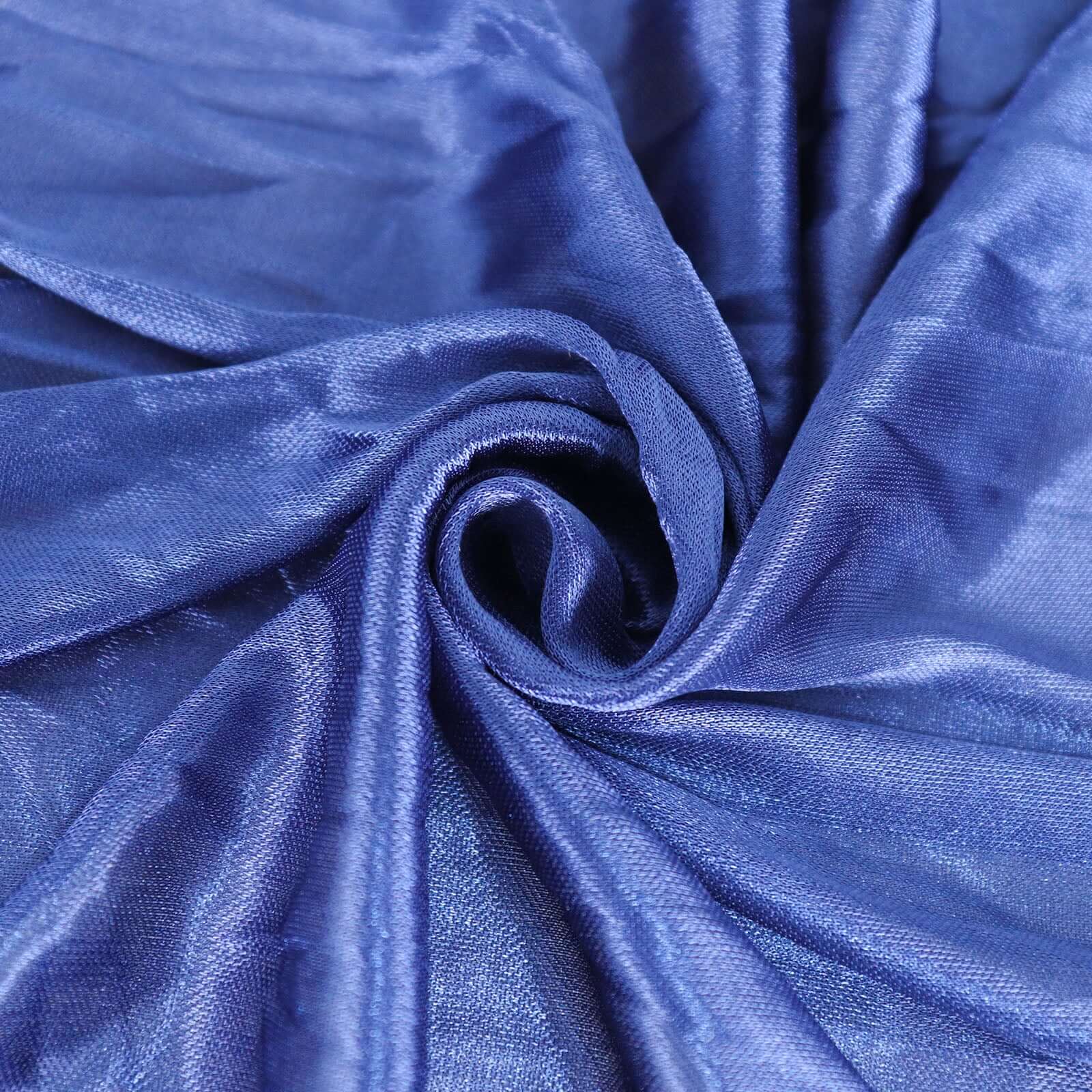 Satin 14ft Table Skirt Navy Blue - Pleated Double Drape Table Cover - Bell Racket Store