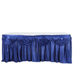 Satin 14ft Table Skirt Navy Blue - Pleated Double Drape Table Cover - Bell Racket Store