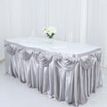 Satin 14ft Table Skirt Silver - Pleated Double Drape Table Cover - Bell Racket Store