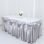 Satin 14ft Table Skirt Silver - Pleated Double Drape Table Cover - Bell Racket Store