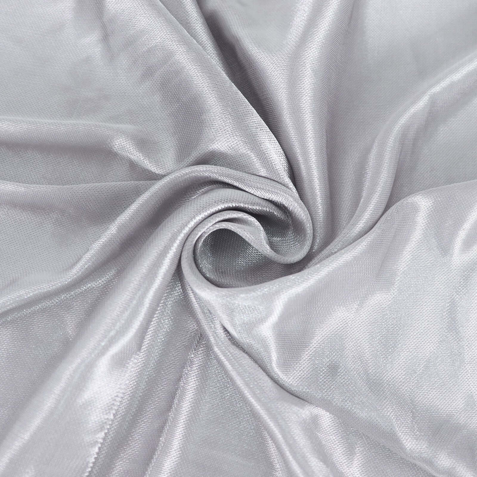Satin 14ft Table Skirt Silver - Pleated Double Drape Table Cover - Bell Racket Store