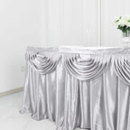 Satin 14ft Table Skirt Silver - Pleated Double Drape Table Cover - Bell Racket Store