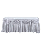 Satin 14ft Table Skirt Silver - Pleated Double Drape Table Cover - Bell Racket Store