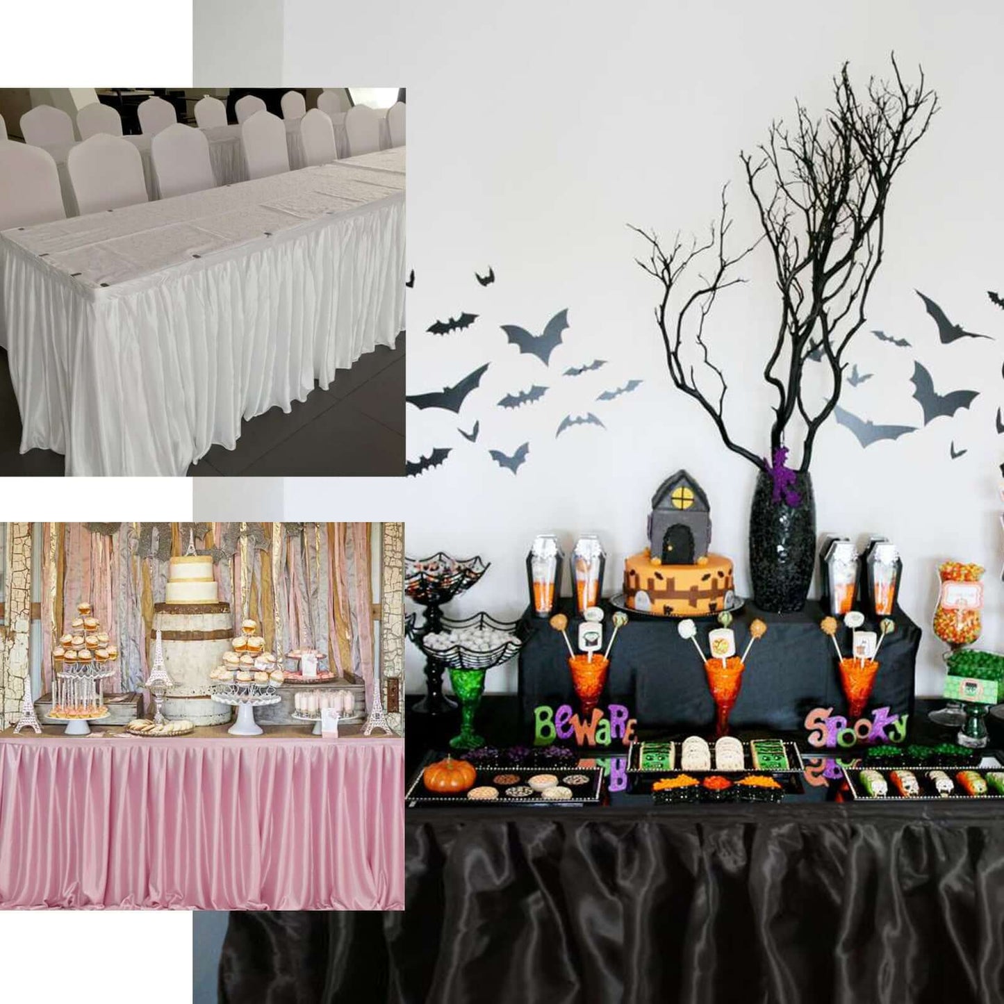 Satin 14ft Table Skirt White - Exquisite Pleated Wedding Table Decor - NestOCart