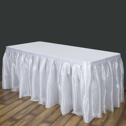 Satin 14ft Table Skirt White - Exquisite Pleated Wedding Table Decor - NestOCart
