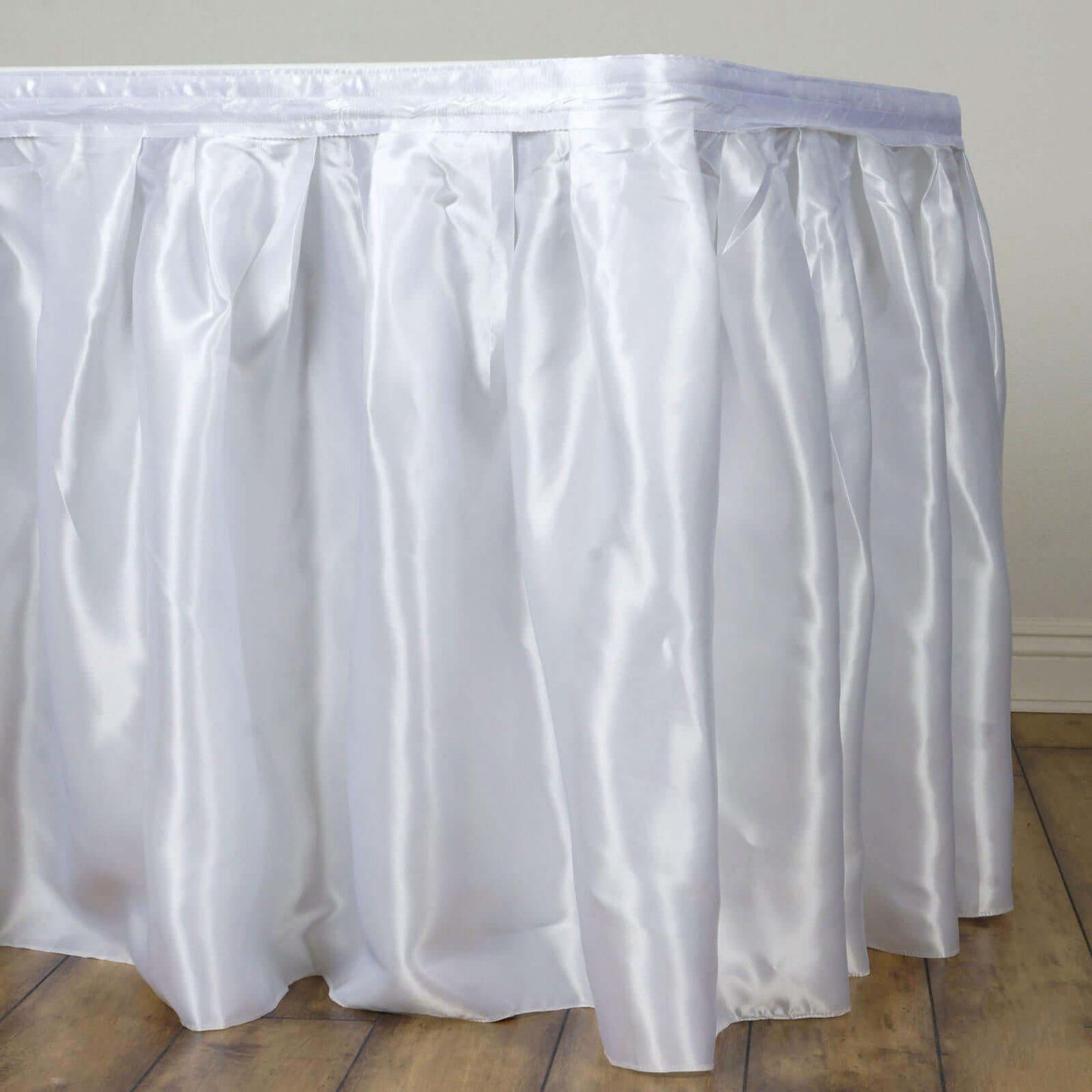 Satin 21ft Table Skirt White - Exquisite Pleated Wedding Table Decor - NestOCart
