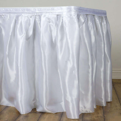 Satin 21ft Table Skirt White - Exquisite Pleated Wedding Table Decor - NestOCart