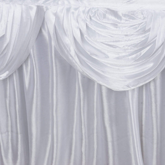 Satin 21ft Table Skirt White Pleated Double Drape Design - Soft & Graceful for Events - NestOCart