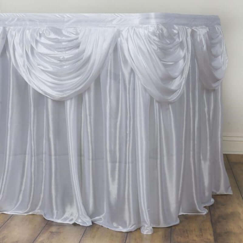 Satin 21ft Table Skirt White Pleated Double Drape Design - Soft & Graceful for Events - NestOCart