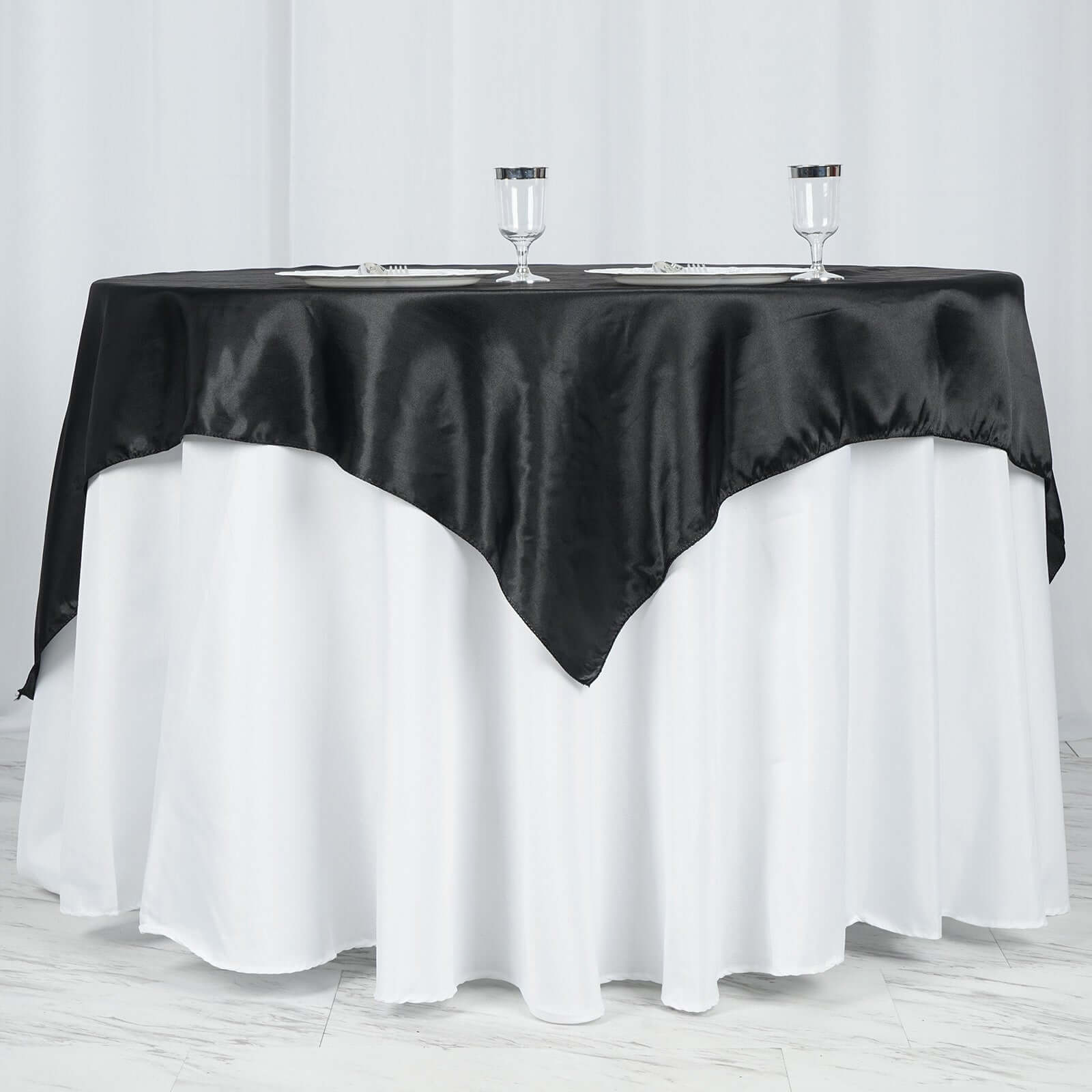 Satin 60"x60" Table Overlay Square Tablecloth Black - Smooth Silky Touch Table Cover for Sophisticated Events - NestOCart