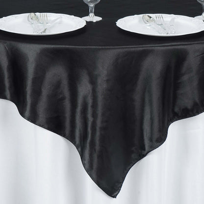 Satin 60"x60" Table Overlay Square Tablecloth Black - Smooth Silky Touch Table Cover for Sophisticated Events - NestOCart