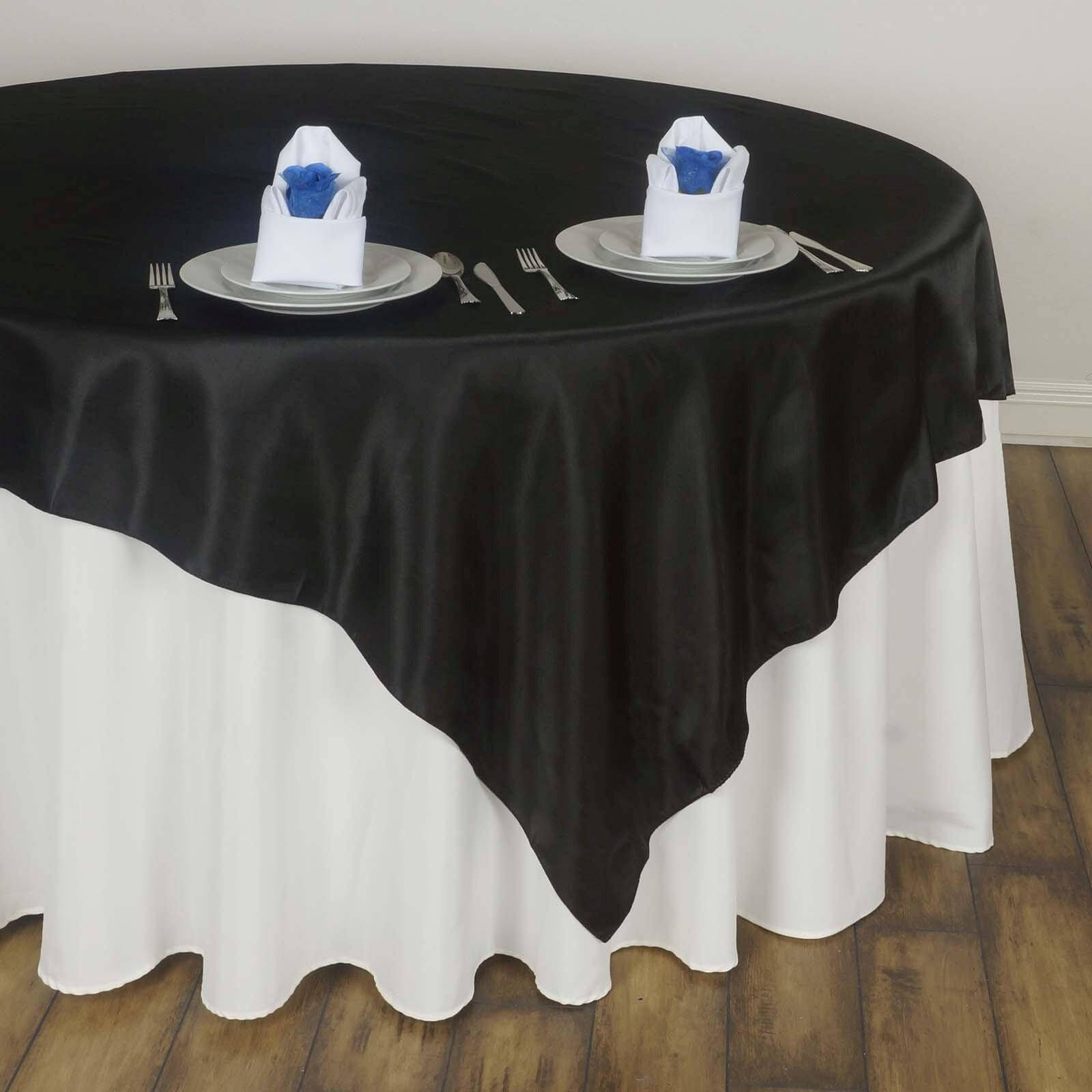 Satin 60"x60" Table Overlay Square Tablecloth Black - Smooth Silky Touch Table Cover for Sophisticated Events - NestOCart