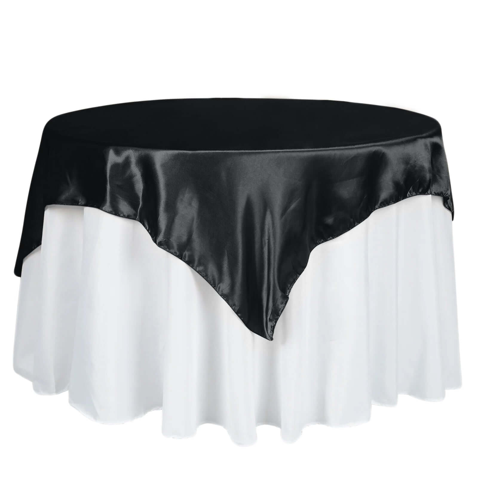 Satin 60"x60" Table Overlay Square Tablecloth Black - Smooth Silky Touch Table Cover for Sophisticated Events - NestOCart