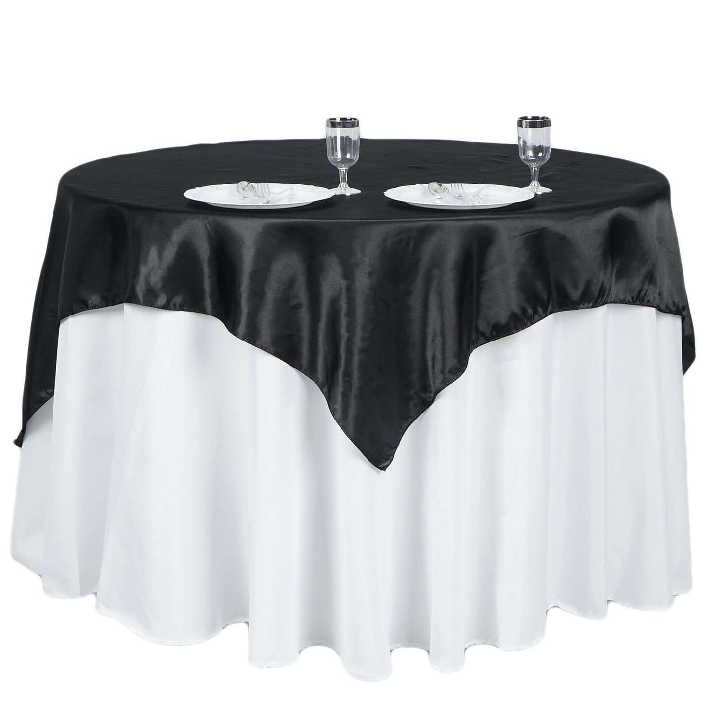Satin 60"x60" Table Overlay Square Tablecloth Black - Smooth Silky Touch Table Cover for Sophisticated Events - NestOCart