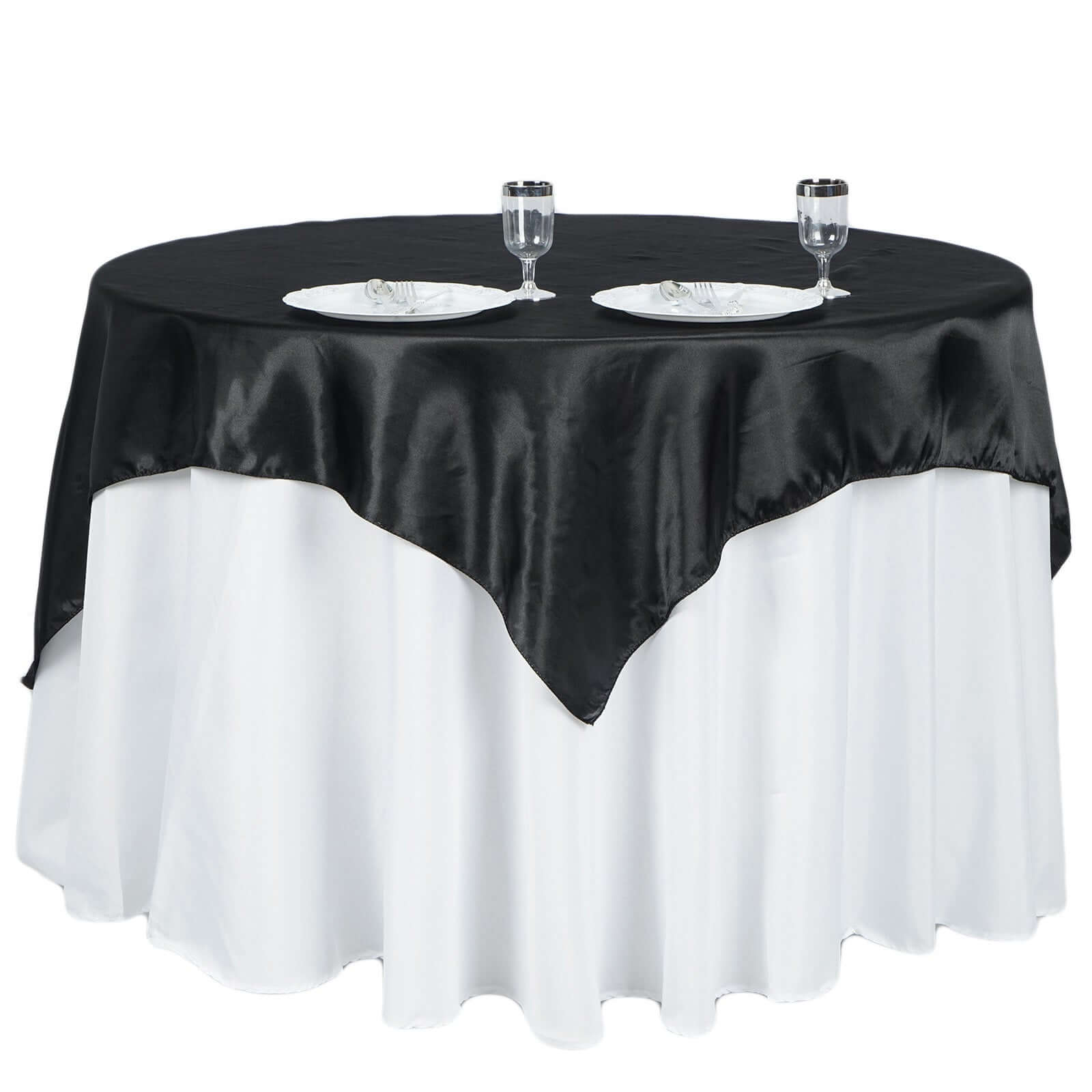 Satin 60"x60" Table Overlay Square Tablecloth Black - Smooth Silky Touch Table Cover for Sophisticated Events - NestOCart