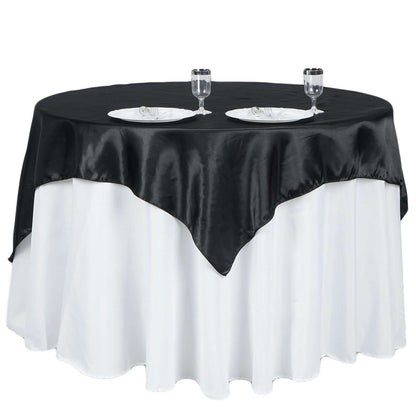 Satin 60"x60" Table Overlay Square Tablecloth Black - Smooth Silky Touch Table Cover for Sophisticated Events - NestOCart