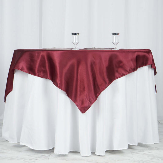 Satin 60"x60" Table Overlay Square Tablecloth Burgundy - Smooth Silky Touch Table Cover - NestOCart