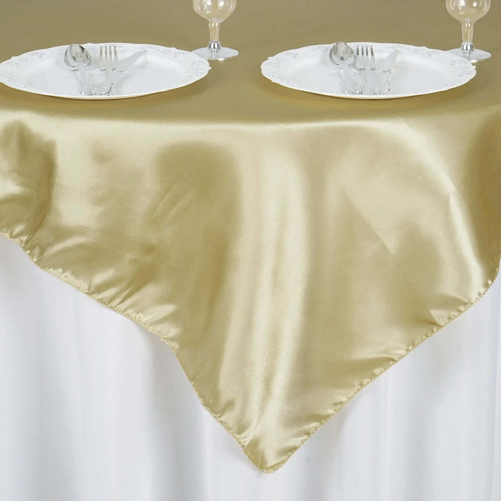 Satin 60"x60" Table Overlay Square Tablecloth Champagne - Smooth Silky Touch Table Cover - NestOCart