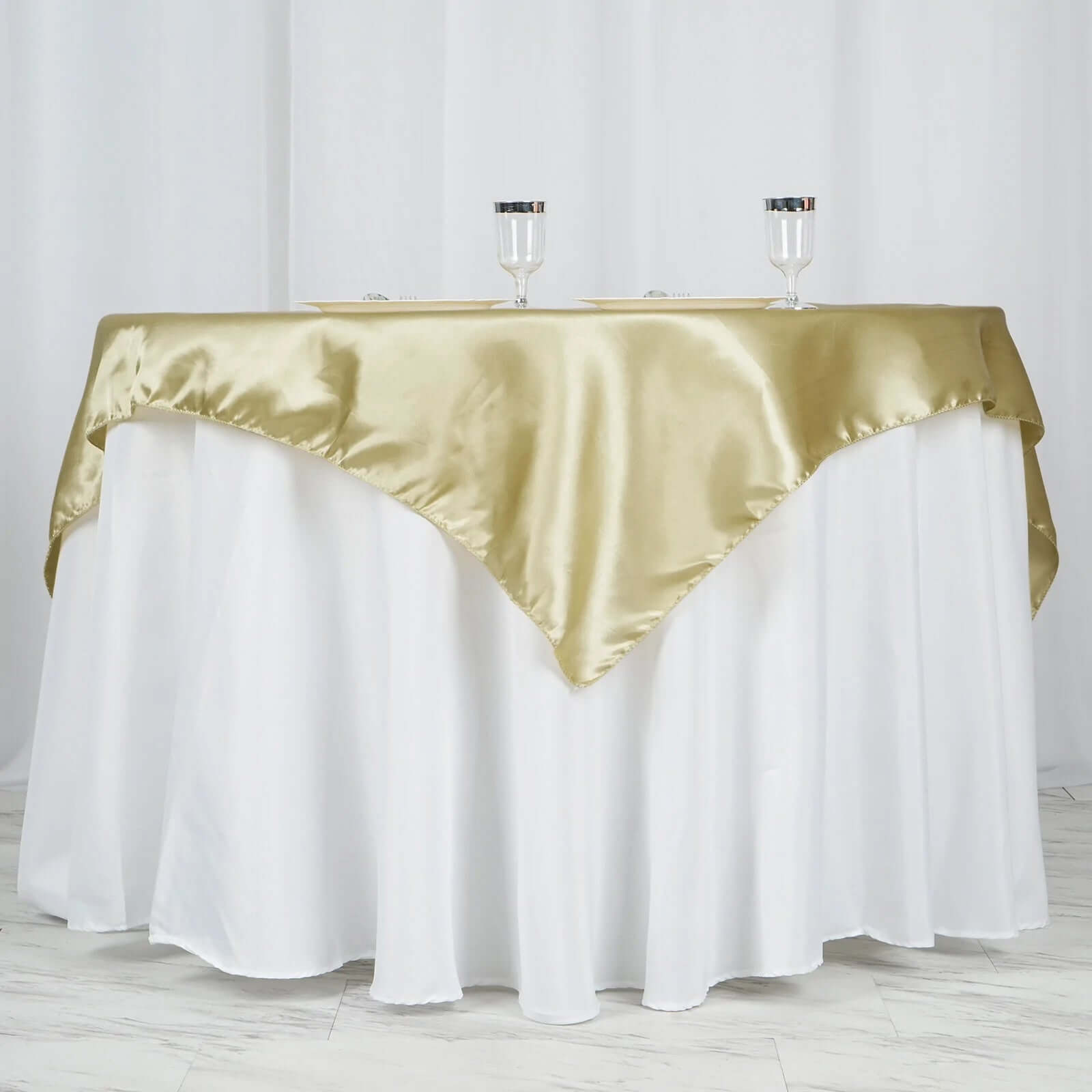 Satin 60"x60" Table Overlay Square Tablecloth Champagne - Smooth Silky Touch Table Cover - NestOCart