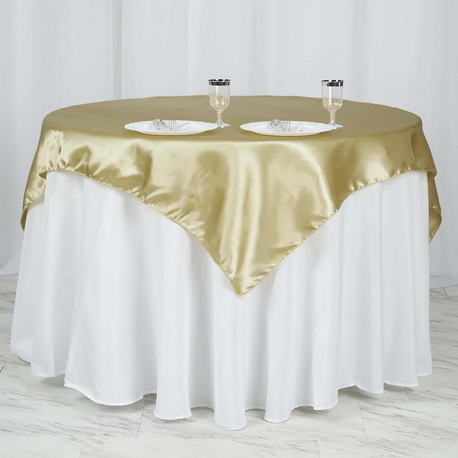 Satin 60"x60" Table Overlay Square Tablecloth Champagne - Smooth Silky Touch Table Cover - NestOCart