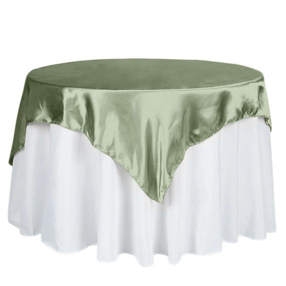 Satin 60"x60" Table Overlay Square Tablecloth Dusty Sage Green - Smooth Silky Touch Table Cover