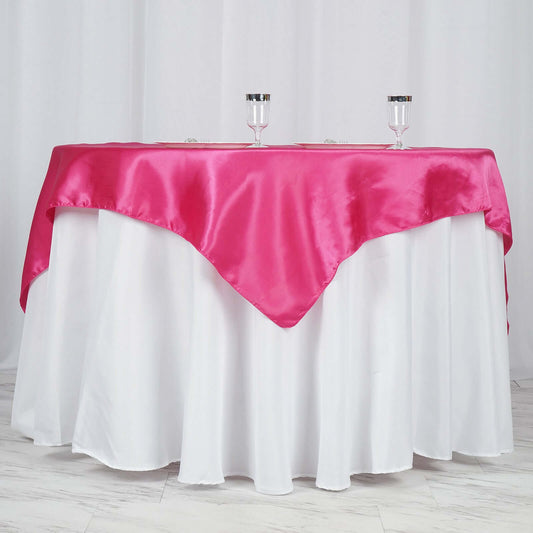 Satin 60"x60" Table Overlay Square Tablecloth Fuchsia - Smooth Silky Touch Table Cover - NestOCart