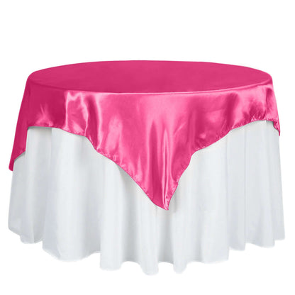 Satin 60"x60" Table Overlay Square Tablecloth Fuchsia - Smooth Silky Touch Table Cover - NestOCart