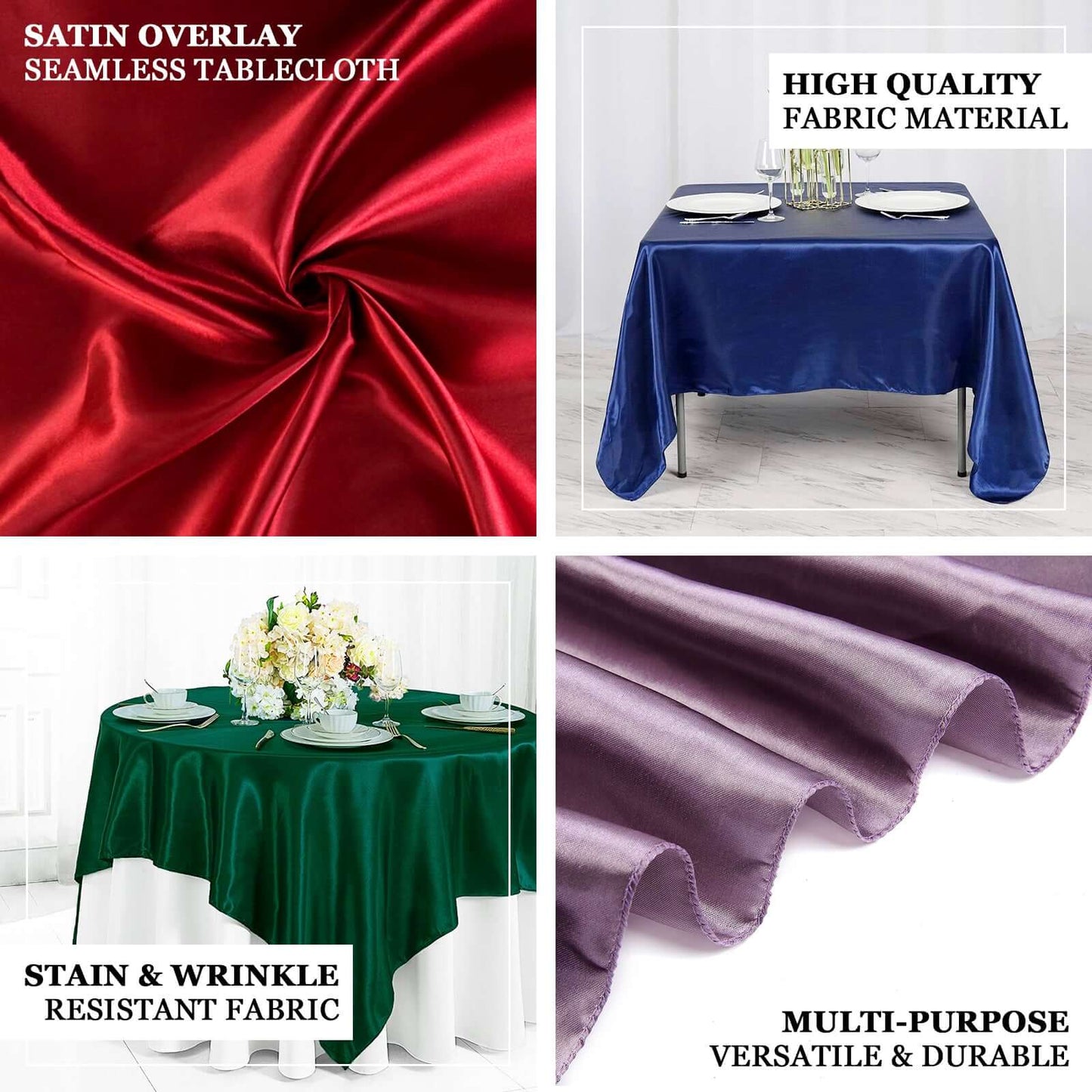 Satin 60"x60" Table Overlay Square Tablecloth Fuchsia - Smooth Silky Touch Table Cover - NestOCart