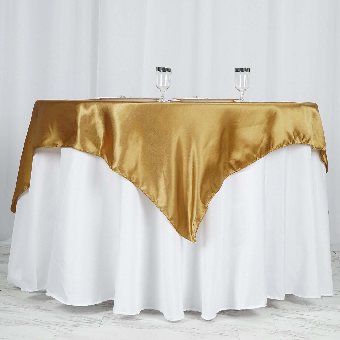 Satin 60"x60" Table Overlay Square Tablecloth Gold - Smooth Silky Touch Table Cover for Sophisticated Events - NestOCart