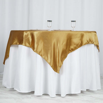 Satin 60"x60" Table Overlay Square Tablecloth Gold - Smooth Silky Touch Table Cover for Sophisticated Events - NestOCart