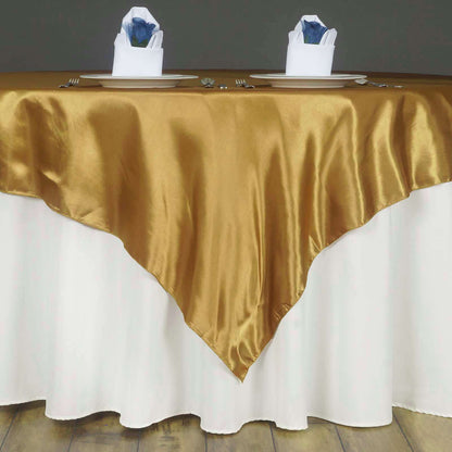 Satin 60"x60" Table Overlay Square Tablecloth Gold - Smooth Silky Touch Table Cover for Sophisticated Events - NestOCart