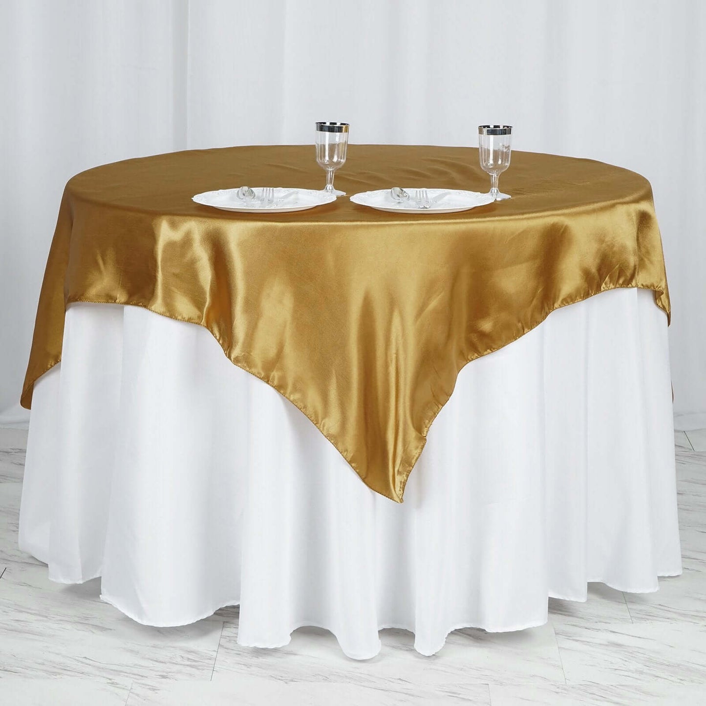 Satin 60"x60" Table Overlay Square Tablecloth Gold - Smooth Silky Touch Table Cover for Sophisticated Events - NestOCart