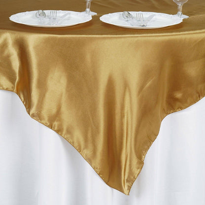 Satin 60"x60" Table Overlay Square Tablecloth Gold - Smooth Silky Touch Table Cover for Sophisticated Events - NestOCart