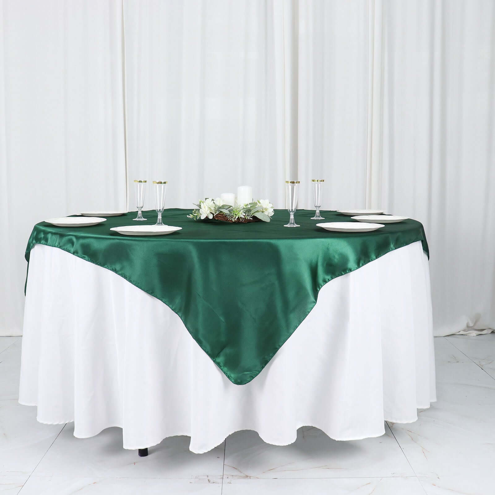Satin 60"x60" Table Overlay Square Tablecloth Hunter Emerald Green - Smooth Silky Touch Table Cover - Bell Racket Store