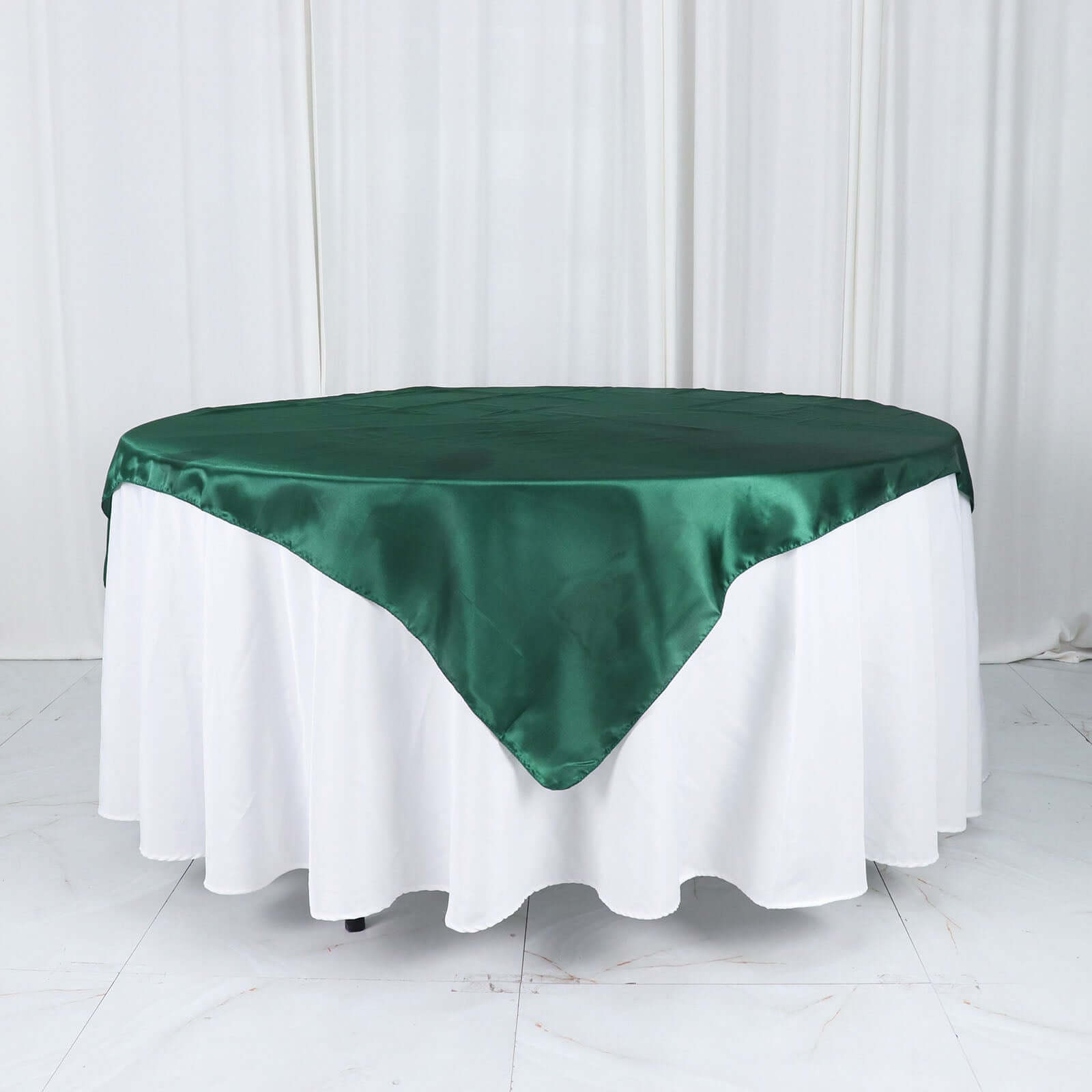 Satin 60"x60" Table Overlay Square Tablecloth Hunter Emerald Green - Smooth Silky Touch Table Cover - Bell Racket Store