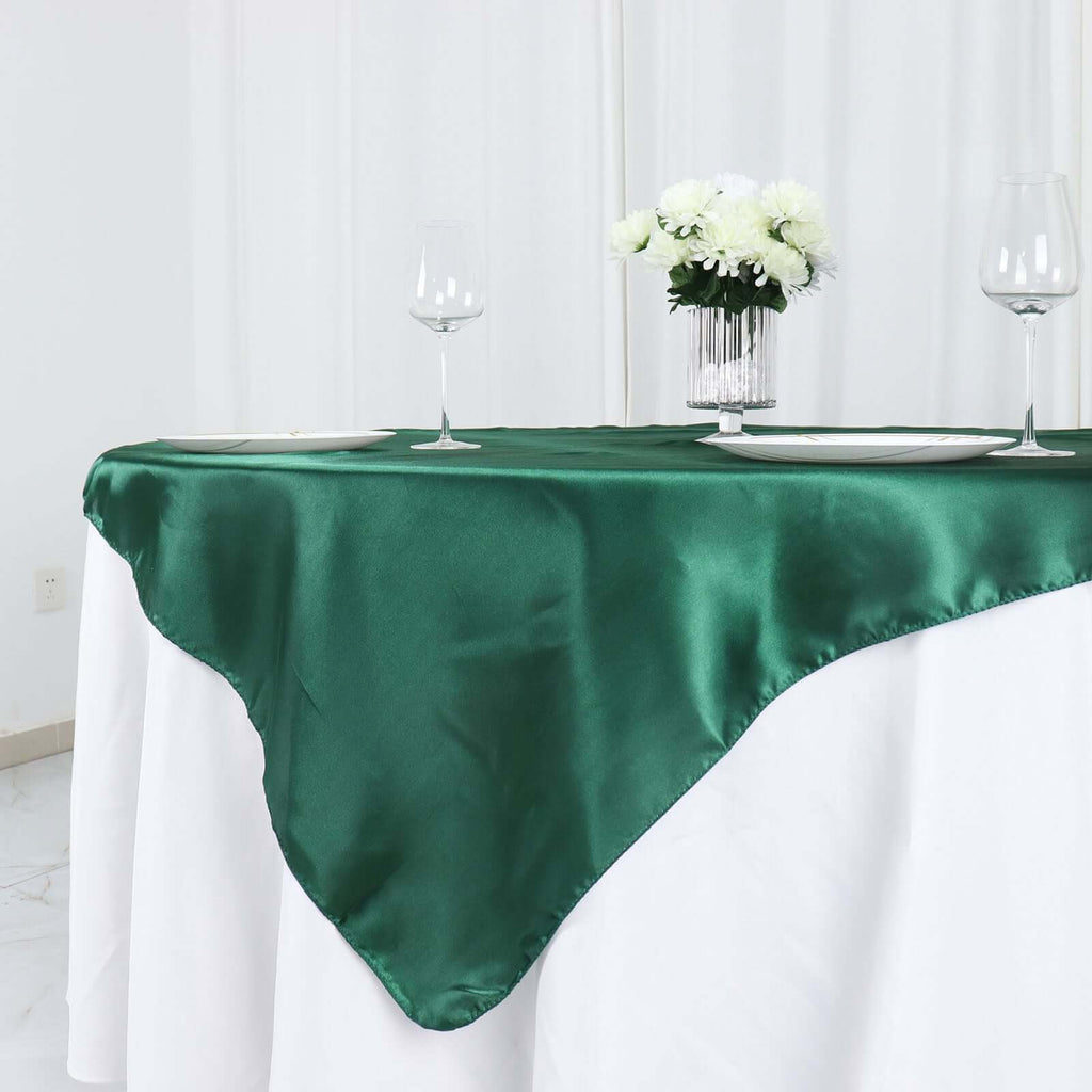 Satin 60"x60" Table Overlay Square Tablecloth Hunter Emerald Green - Smooth Silky Touch Table Cover - Bell Racket Store