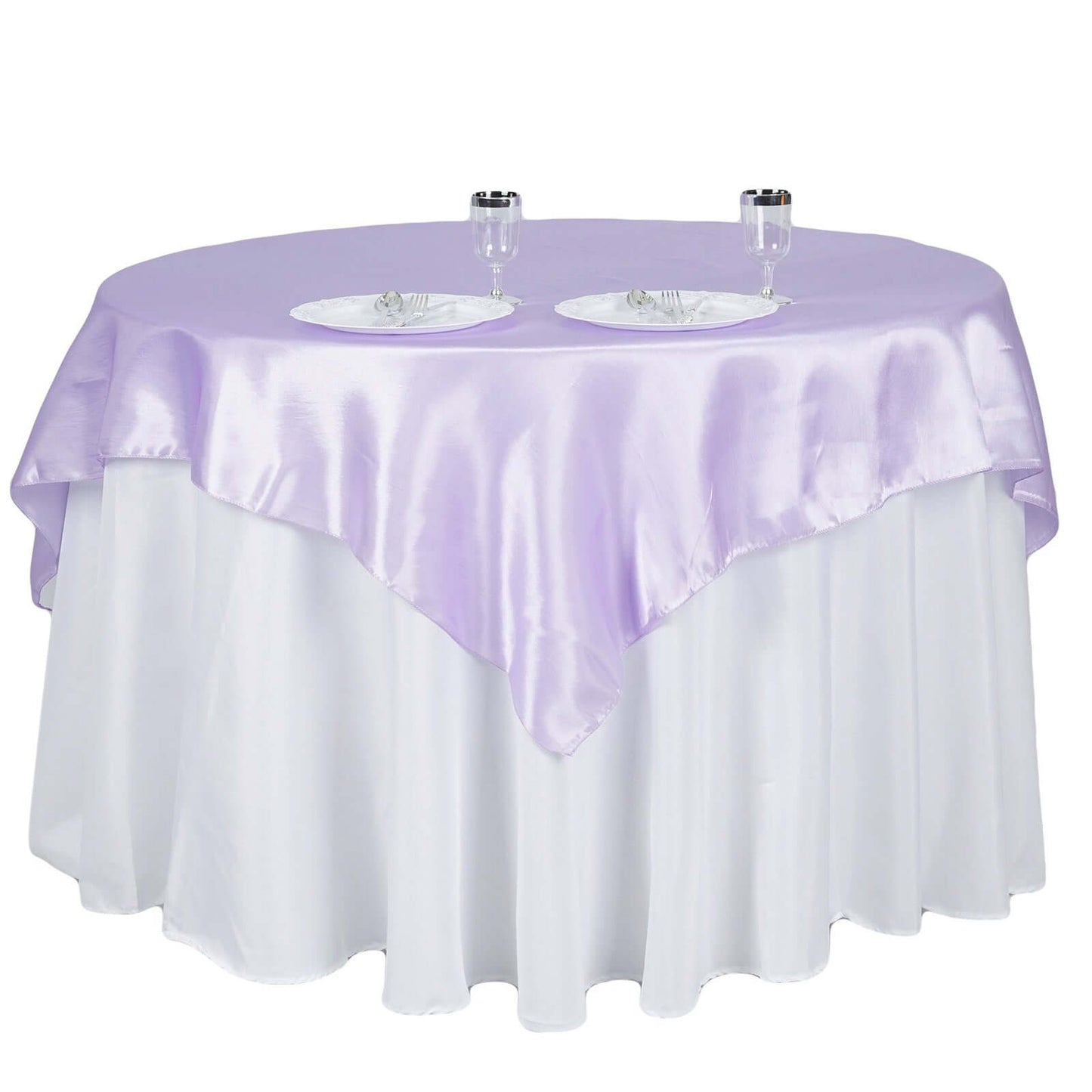 Satin 60"x60" Table Overlay Square Tablecloth Lavender Lilac - Smooth Silky Touch Table Cover - NestOCart