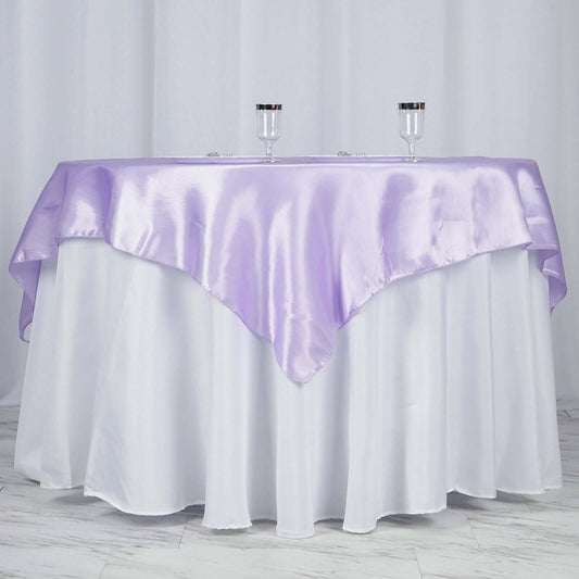 Satin 60"x60" Table Overlay Square Tablecloth Lavender Lilac - Smooth Silky Touch Table Cover - NestOCart