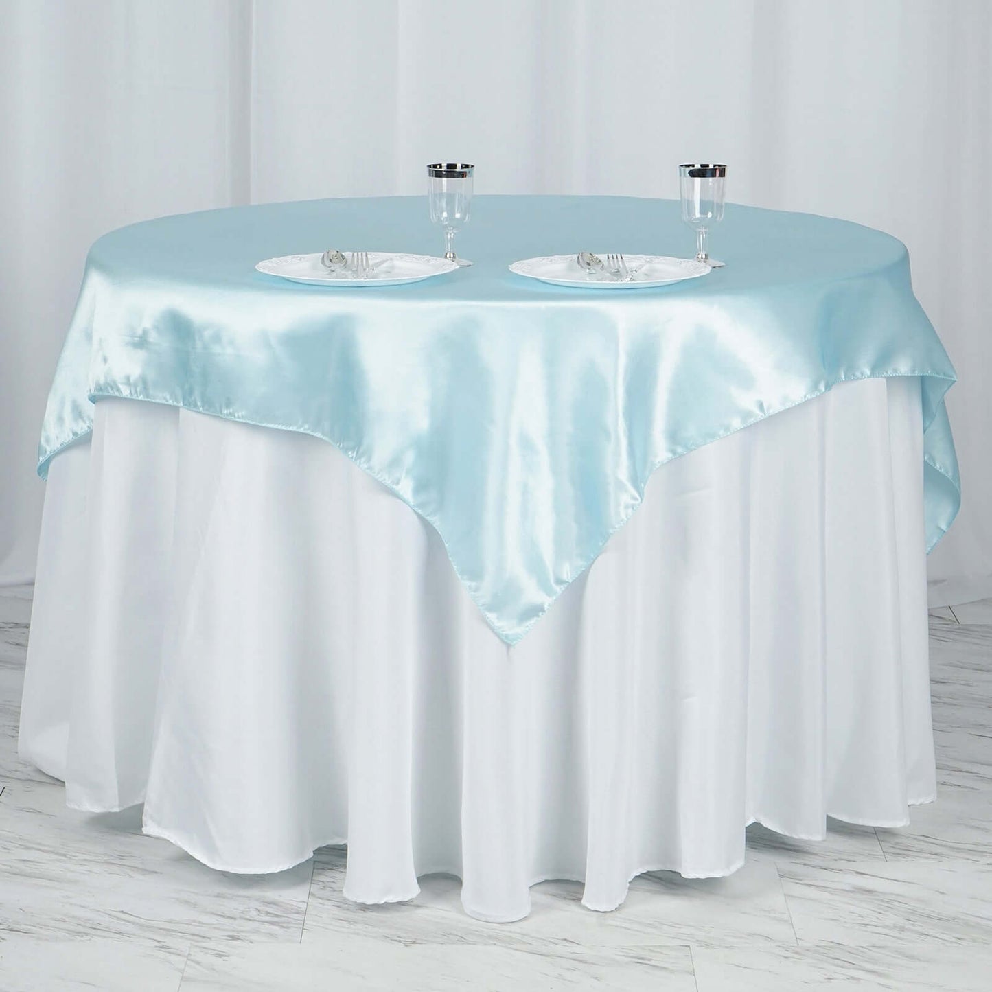 Satin 60"x60" Table Overlay Square Tablecloth Light Blue - Smooth Silky Touch Table Cover - NestOCart