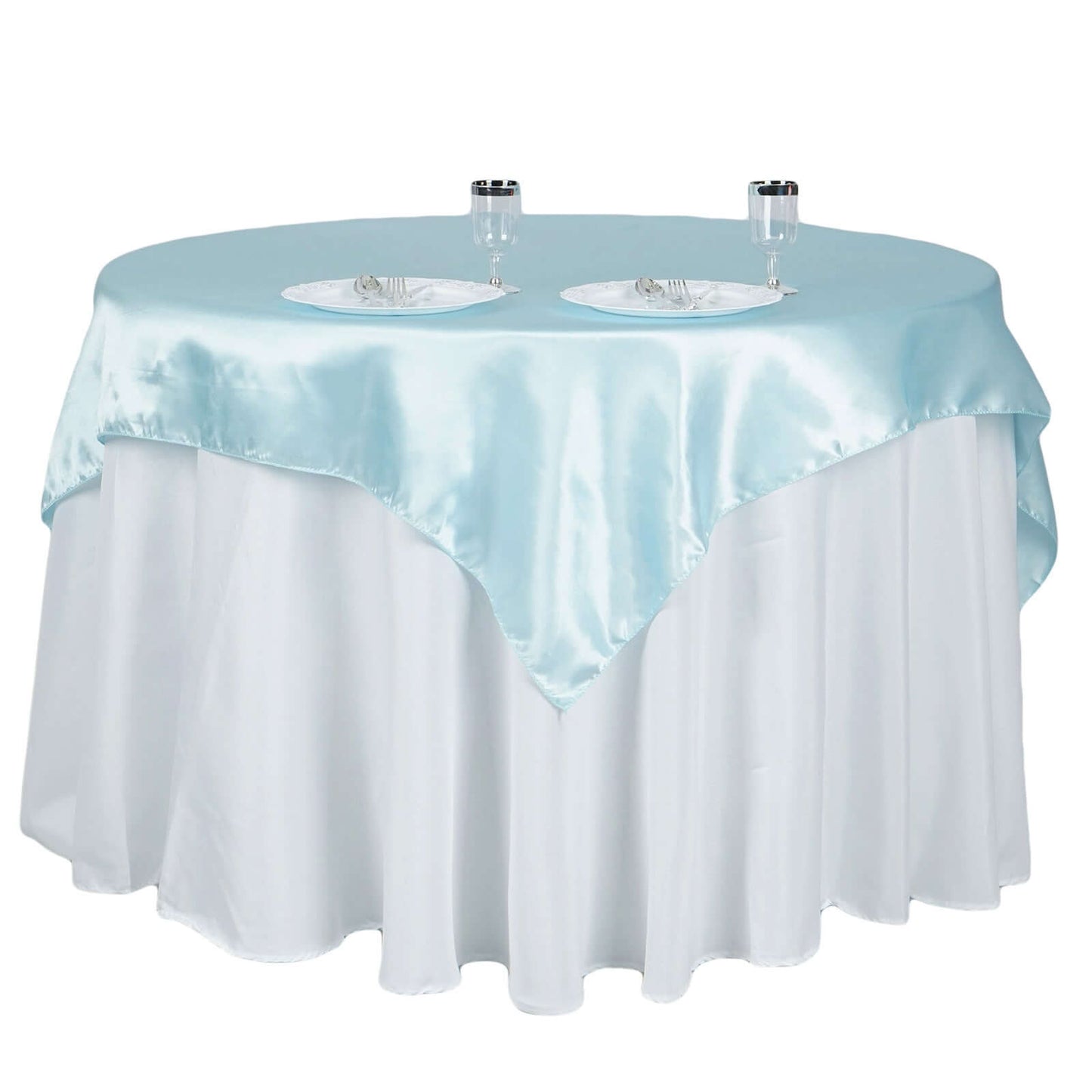 Satin 60"x60" Table Overlay Square Tablecloth Light Blue - Smooth Silky Touch Table Cover - NestOCart