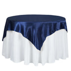 Satin 60"x60" Table Overlay Square Tablecloth Navy Blue - Smooth Silky Touch Table Cover