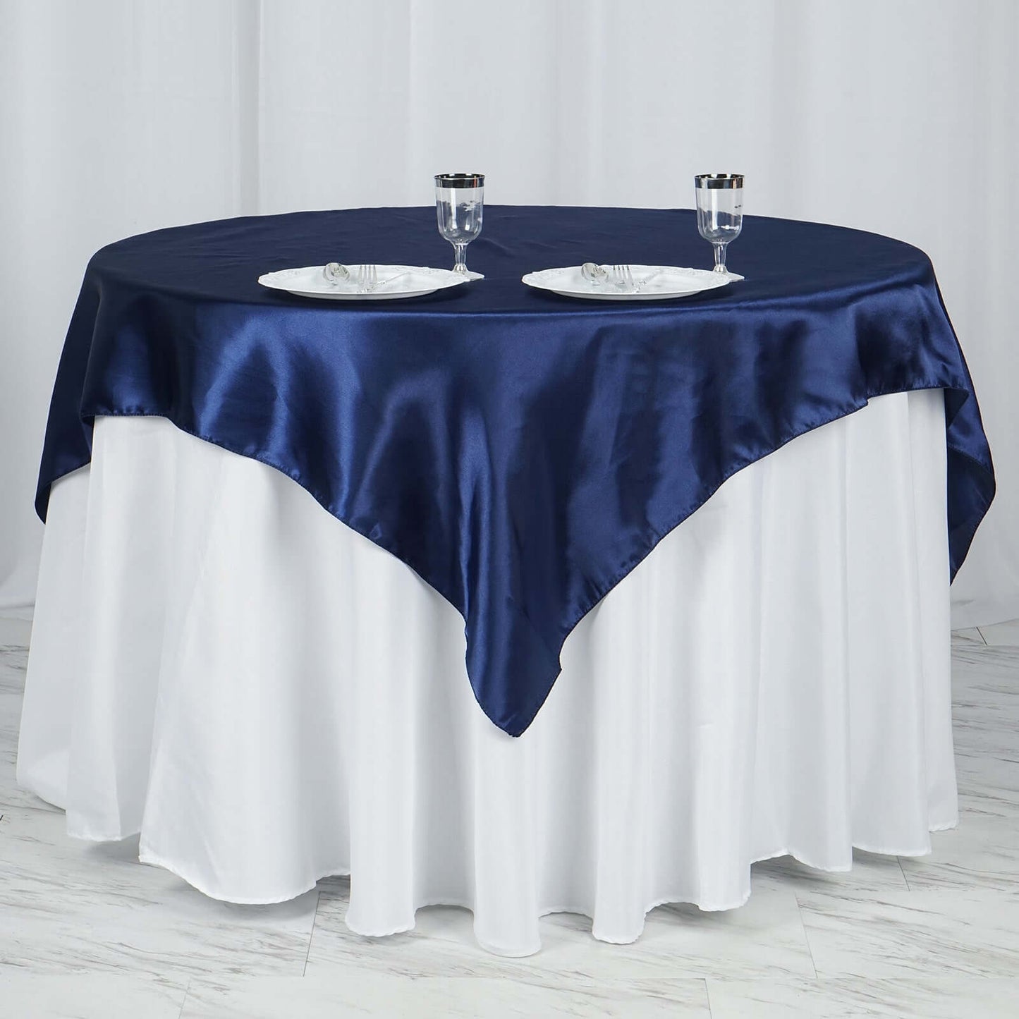 Satin 60"x60" Table Overlay Square Tablecloth Navy Blue - Smooth Silky Touch Table Cover - NestOCart