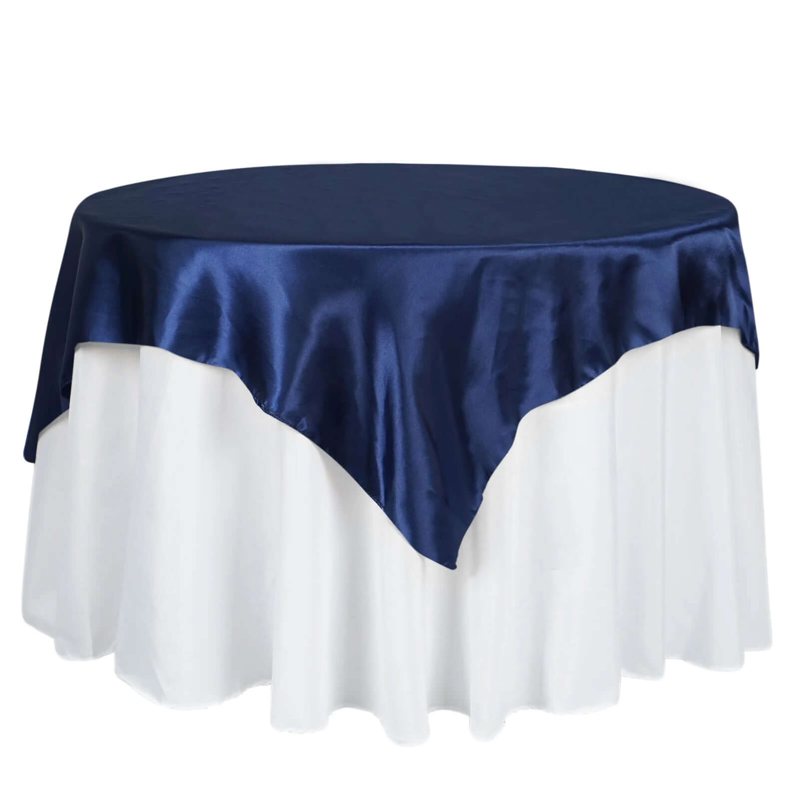 Satin 60"x60" Table Overlay Square Tablecloth Navy Blue - Smooth Silky Touch Table Cover - NestOCart