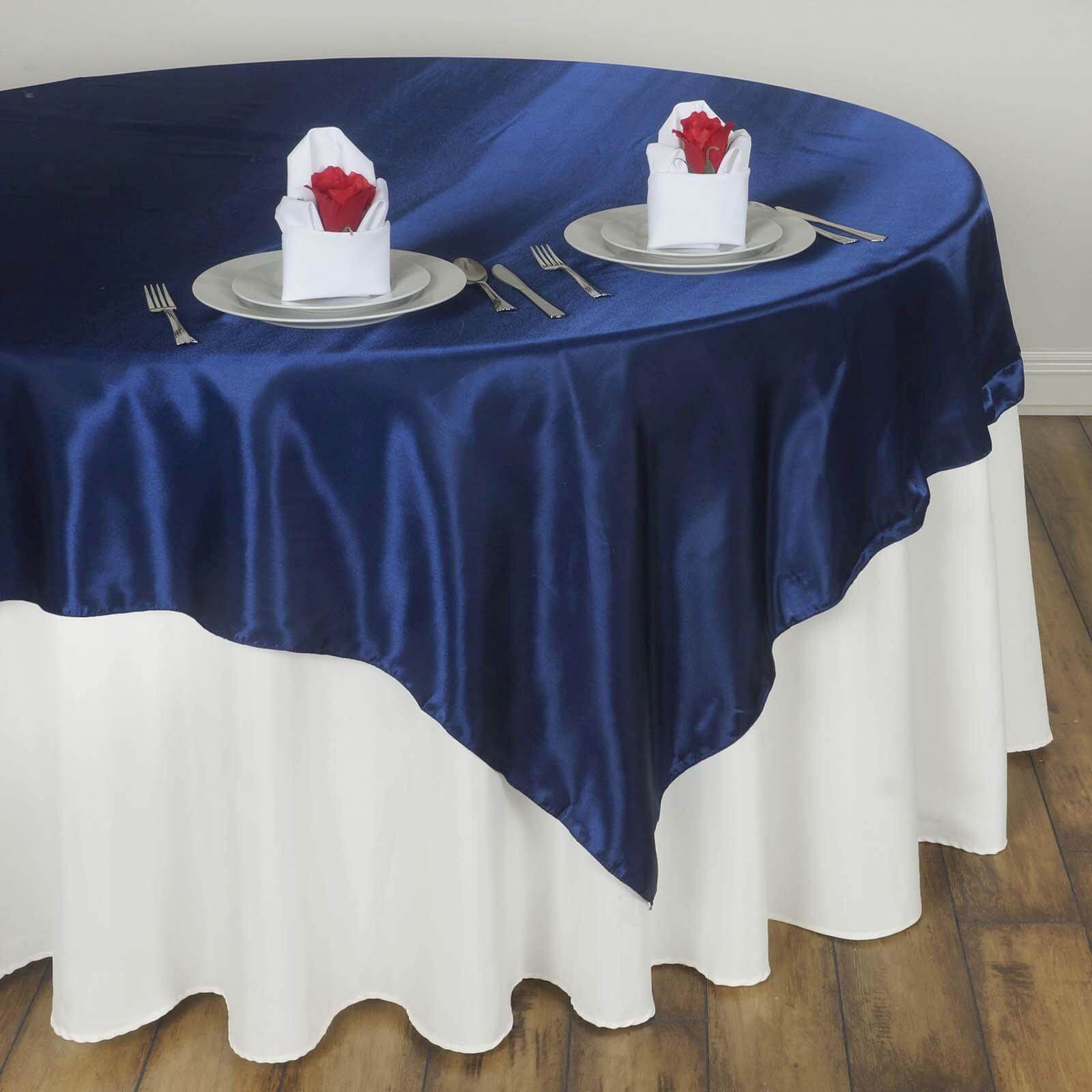 Satin 60"x60" Table Overlay Square Tablecloth Navy Blue - Smooth Silky Touch Table Cover - NestOCart