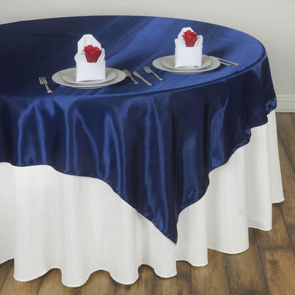 Satin 60"x60" Table Overlay Square Tablecloth Navy Blue - Smooth Silky Touch Table Cover - NestOCart