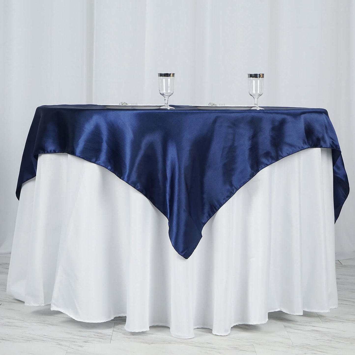 Satin 60"x60" Table Overlay Square Tablecloth Navy Blue - Smooth Silky Touch Table Cover - NestOCart